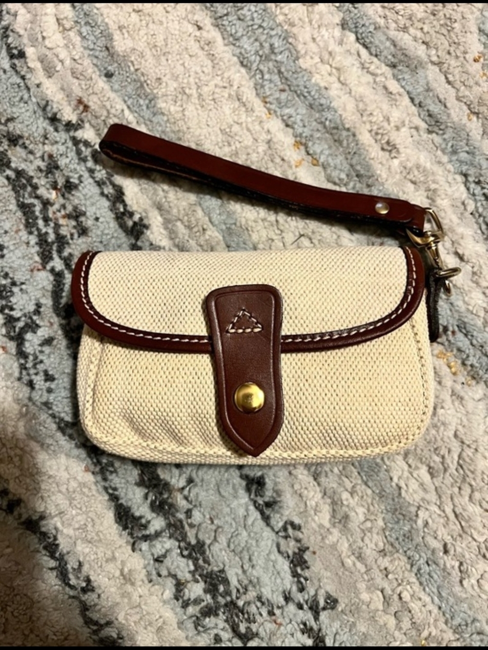 Dooney and Bourke Canvas Wristlet Clutch with Brown Leather Trim